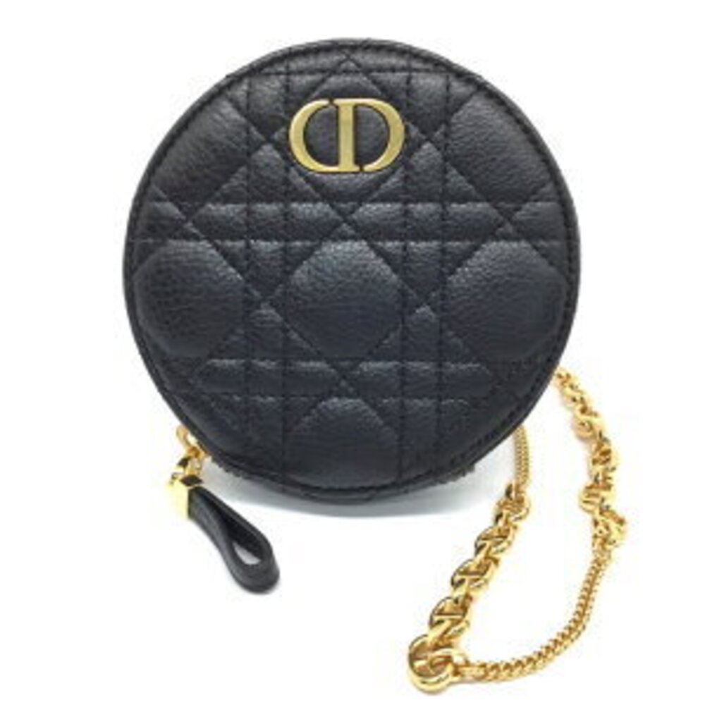 DIOR Chain Shoulder Round Clutch Cannage Leather Black